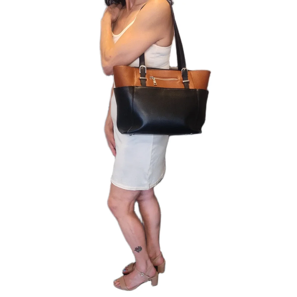 Over Earth Large Leather Tote/Shoulder Handbag/Crossbody-Black/Brown Gently Used